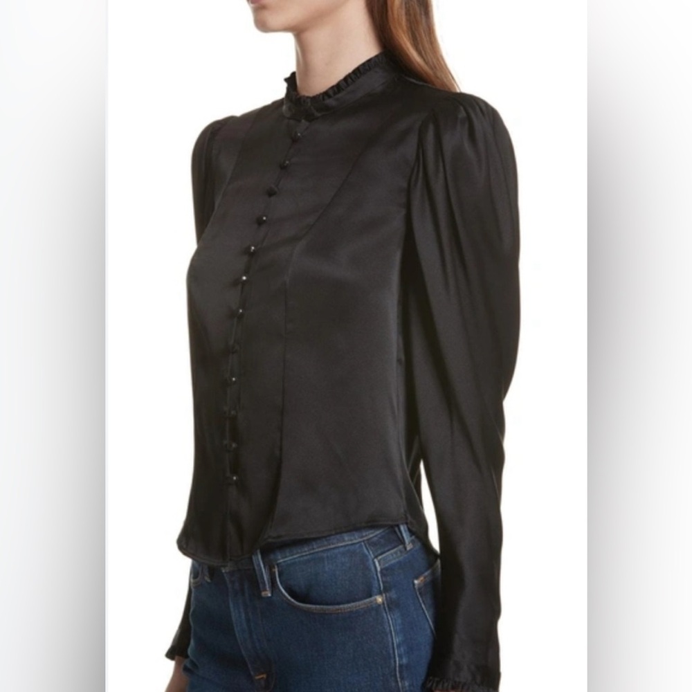 (Dry cleaned) Frame silk button up black longsleeve blouse